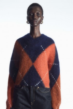 Dámské Svetry COS Cropped V-Neck Mohair Tmavě Blankyt | RTSE-01479