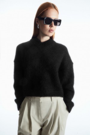 Dámské Svetry COS Cropped V-Neck Mohair Černé | GNXA-03615