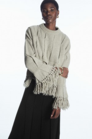 Dámské Svetry COS Fringed Paneled Vlna Světle Šedé | GEHF-45629