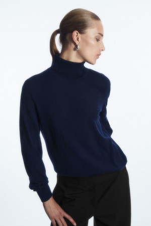 Dámské Svetry COS Merino Vlna Roll-Neck Tmavě Blankyt | VAYR-26048