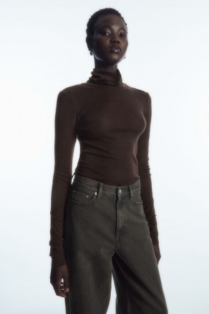 Dámské Svetry COS Merino Vlna Turtleneck Top Tmavě Hnědé | RFNH-63087