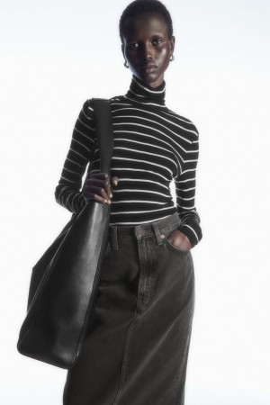 Dámské Svetry COS Merino Vlna Turtleneck Top Černé Bílé | SHQG-89126