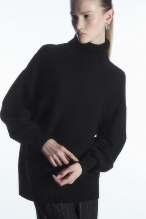 Dámské Svetry COS Oversized Vlna Roll-Neck Černé | YFAH-63092