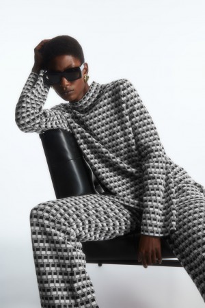 Dámské Topy COS Checked Jacquard-Knit High-Neck Černé | PJWK-76304