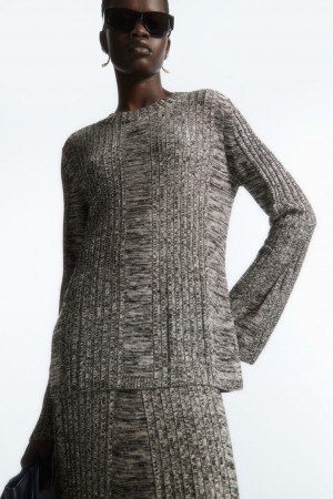 Dámské Topy COS Flared-Sleeve Žebrovaný-Panel Černé | SKDX-49720