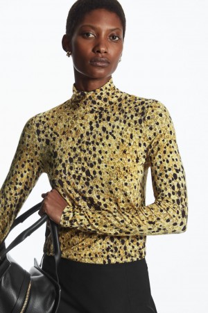 Dámské Topy COS Printed High-Neck Žluté Hnědé | TQFP-89241
