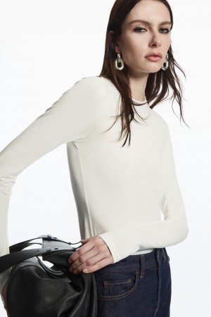 Dámské Topy COS Slim-Fit Long-Sleeve Bílé | DJBP-53026