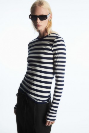 Dámské Topy COS Slim-Fit Long-Sleeve Tmavě Blankyt | RTBV-27806