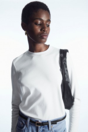 Dámské Tričko COS Regular-Fit Heavyweight Long-Sleeved Bílé | ZMFB-57901