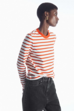 Dámské Tričko COS Regular-Fit Heavyweight Long-Sleeved Oranžové Bílé | BKCI-81403