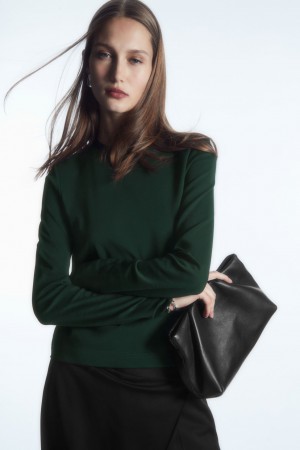 Dámské Tričko COS Regular-Fit Heavyweight Long-Sleeved Tmavě Zelene | YEGF-15347