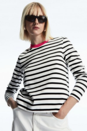 Dámské Tričko COS Regular-Fit Heavyweight Long-Sleeved Černé Bílé | AXJS-59462
