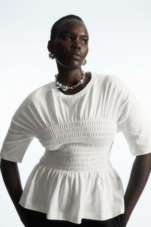 Dámské Tričko COS Smocked-Bodice Bílé | JYPH-15802