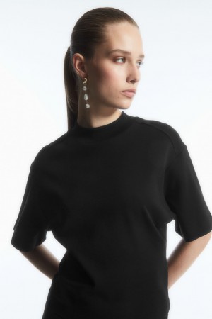 Dámské Tričko COS Waisted Mock-Neck Černé | TRSJ-21078