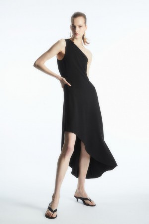 Dámské Šaty COS Asymmetric One-Shoulder Midi Černé | TYKC-74352