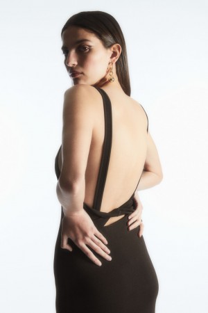 Dámské Šaty COS Backless Square-Neck Pletené Tmavě Hnědé | MEUQ-46813