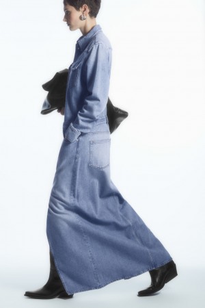 Dámské Šaty COS Denim Maxi Světle Blankyt | KEJH-97210