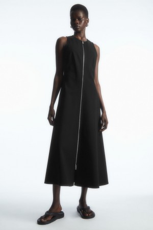 Dámské Šaty COS Flared Zip-Up Midi Černé | HLRT-56217