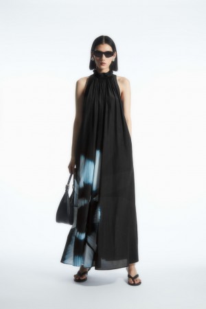 Dámské Šaty COS Floral-Print Silk-Blend Maxi Černé | YZCU-03298