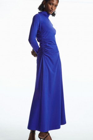 Dámské Šaty COS High-Neck Gathered Midi Světle Blankyt | KGBX-53781