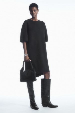 Dámské Šaty COS Oversized-Fit Vlna T-Shirt Černé | MOAE-49720