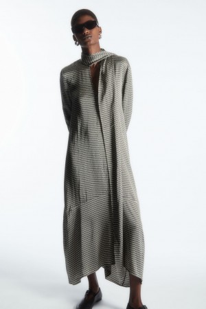Dámské Šaty COS Scarf-Detail Maxi Černé Bílé | RBAM-32719