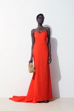 Dámské Šaty COS The V-Neck Linen Maxi Světle Oranžové | JQLI-47251