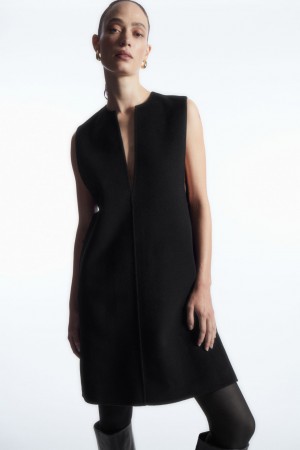 Dámské Šaty COS V-Neck Double-Faced Vlna Černé | CPGO-53961