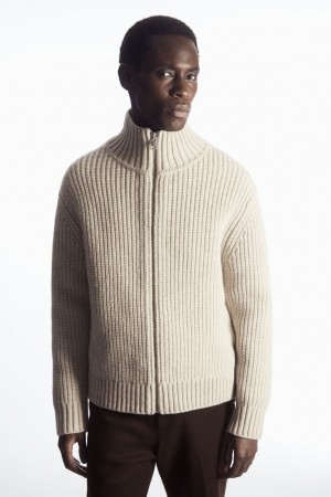 Pánské Bundy COS Funnel-Neck Pletené Vlna Světle Béžový | BHZE-24736