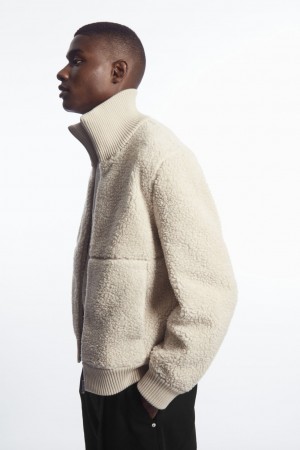 Pánské Bundy COS Funnel-Neck Teddy Světle Béžový | HJPR-78452