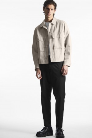 Pánské Kalhoty COS Elasticated Tapered Twill Černé | IVNE-15460