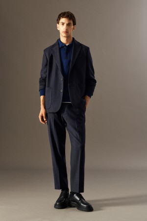 Pánské Kalhoty COS Elasticated Vlna-Flannel Tapered Tmavě Blankyt | JTGH-01742
