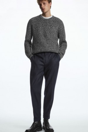 Pánské Kalhoty COS Tapered Vlna Tmavě Blankyt | DBPX-47891