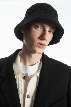 Pánské Klobouky COS Pletené Merino Vlna Bucket Černé | DAXM-46750