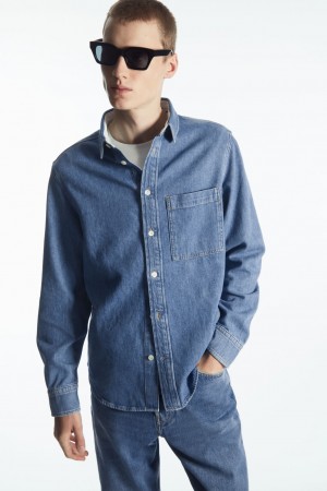 Pánské Košile COS Bavlněné And Linen-Blend Denim Blankyt | EQDI-34915