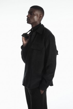 Pánské Košile COS Checked Recycled Vlna Overshirt Tmavě Šedé | IMBW-62409