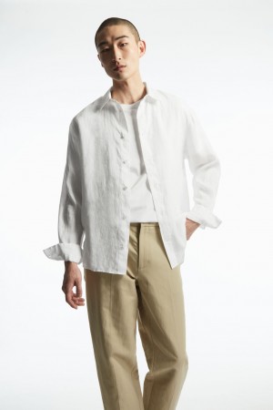 Pánské Košile COS Curved-Hem Linen Bílé | DWJT-56290