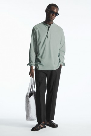 Pánské Košile COS Grandad-Collar Half-Placket Světle Tyrkysové | BLIQ-54780