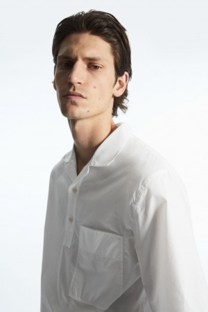 Pánské Košile COS Half-Placket Krátké-Sleeved Bílé | GEWJ-51984