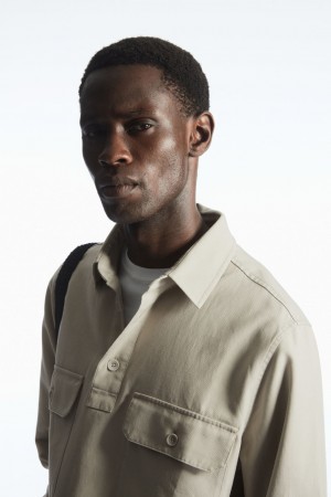 Pánské Košile COS Half-Placket Utility Overshirt Béžový | EXUO-08724