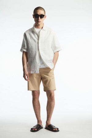 Pánské Košile COS Krátké-Sleeved Linen Bílé | RKLU-80492