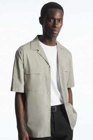 Pánské Košile COS Krátké-Sleeved Utility Šedé | HLVX-21036