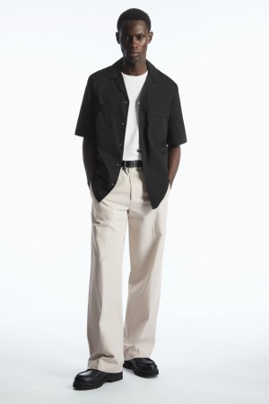 Pánské Košile COS Krátké-Sleeved Utility Černé | QSWF-23085