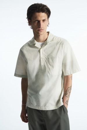 Pánské Košile COS Printed Half-Placket Krátké-Sleeved Bílé Zelene | SRPV-57362