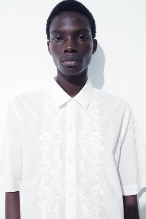 Pánské Košile COS The Embroidered Krátké-Sleeved Bílé | SGBP-56473