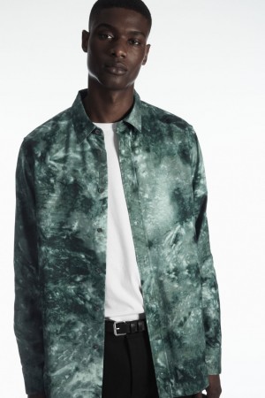 Pánské Košile COS Tie-Dye Print Fluid Zelene Šedé | DYKF-17235