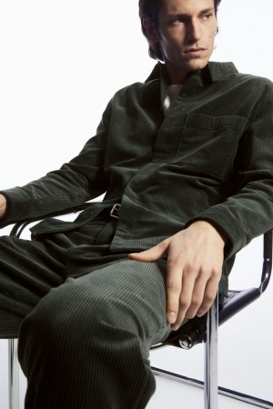 Pánské Košile COS Utility-Style Corduroy Overshirt Tmavě Zelene | RSPV-25394