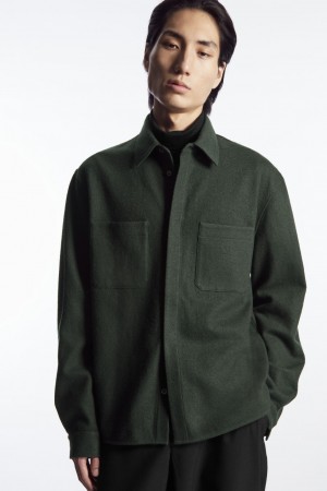 Pánské Košile COS Vlna-Jersey Overshirt Tmavě Zelene | XGFA-04765