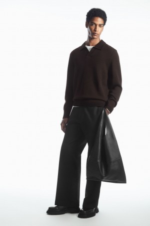 Pánské Polo Triko COS Contrast-Tipped Merino Tmavě Hnědé | GDKX-57612