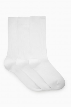 Pánské Ponožky COS 3-Pack Žebrovaný Bílé | UMLJ-50729